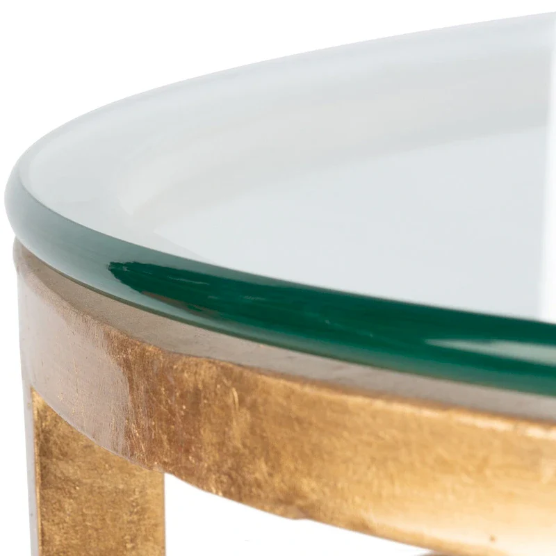 SAFAVIEH Couture Venie Round Antique Gold Glass Side Table - 27 W x 27 D x 23 H - 27Wx27Dx23H