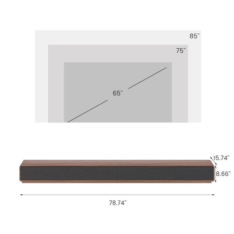 Modern Rectangular TV Stand with 4 Drawers, Wood Veneer Media Console, Walnut White, Soild Wooden, Fully-Assembled