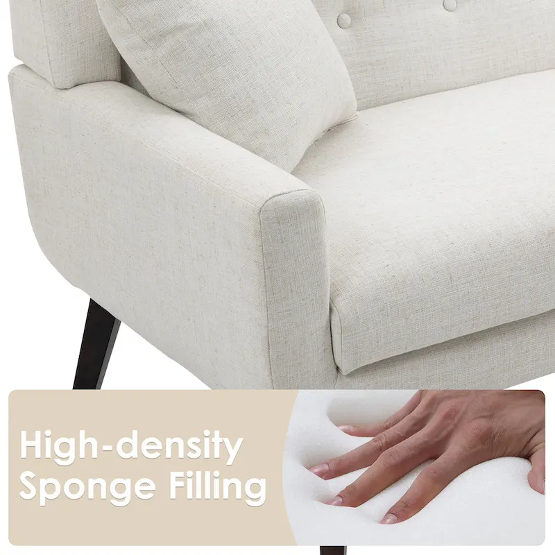 Tufted Linen/Cotton 2-Seater Sofa with Pillows