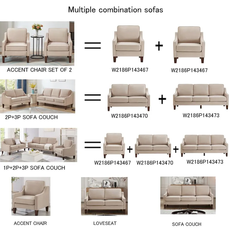 Modern Upholstered Sofa with Removable Cushions and Scooped Arms