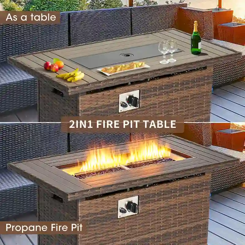 15 Pcs Patio Furniture Sets with 50000 BTU Fire Pit Table