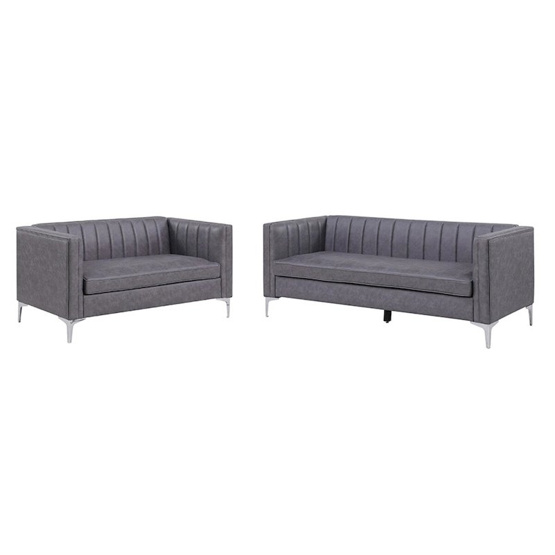 Morden Fort Modern 2 Pieces Sofa Set Loveseat and Sofa Couch with Technology Fabric and Metal Legs