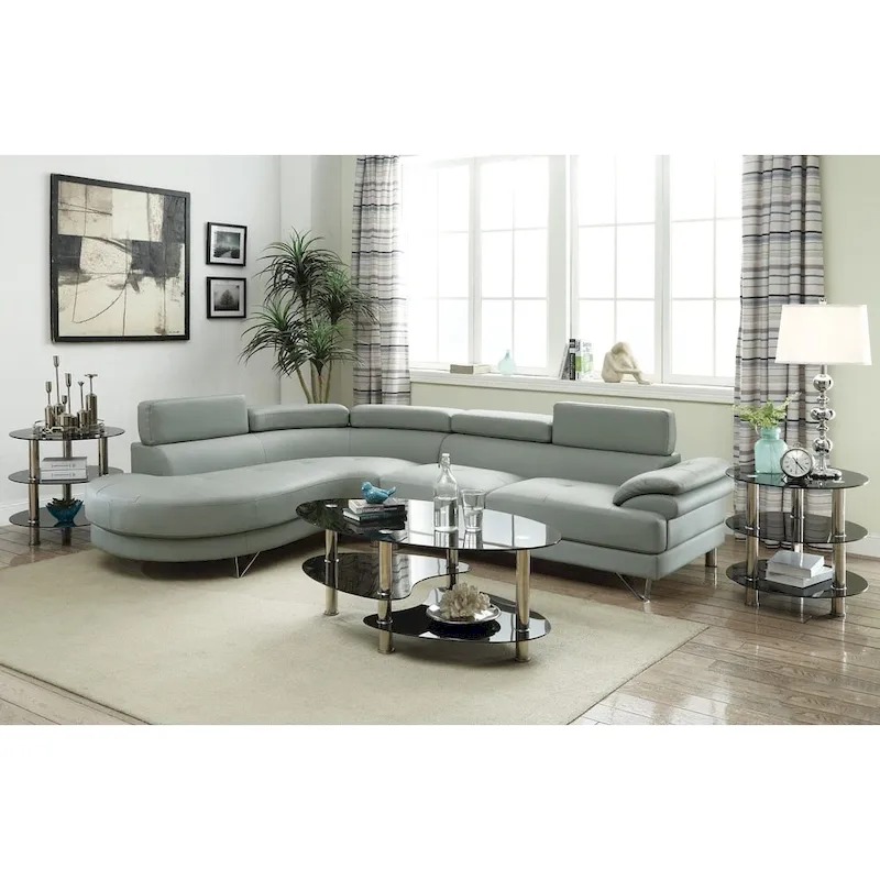 Faux Leather 2 Piece Sectional In Gray