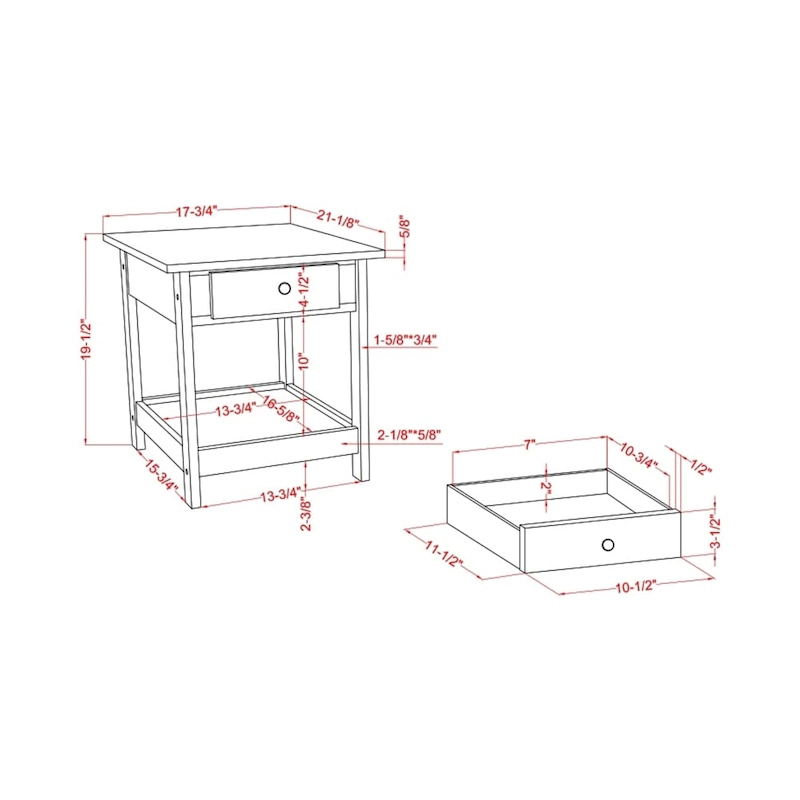 DH BASIC Transitional Rubberwood 3-Piece Open-Shelf Coffee Table and End Table Set with Drawer by Denhour