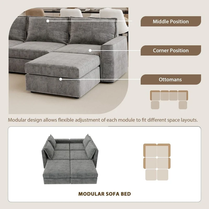 U Shaped Reversible Sectional Sofa with Ottoman