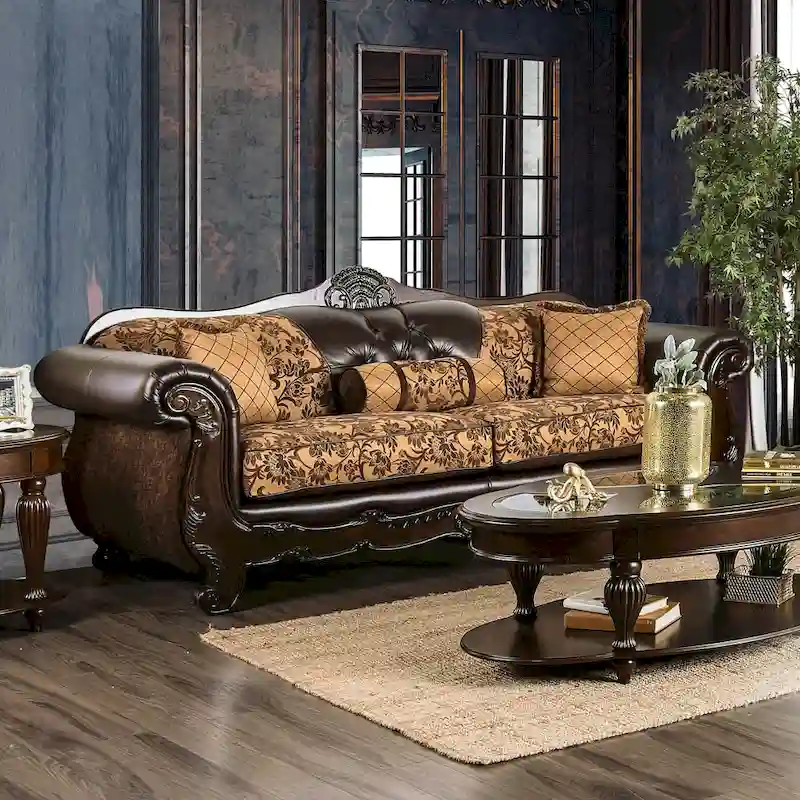 Rend Traditional Faux Leather Rolled Arms Tufted Sofa by Furniture of America
