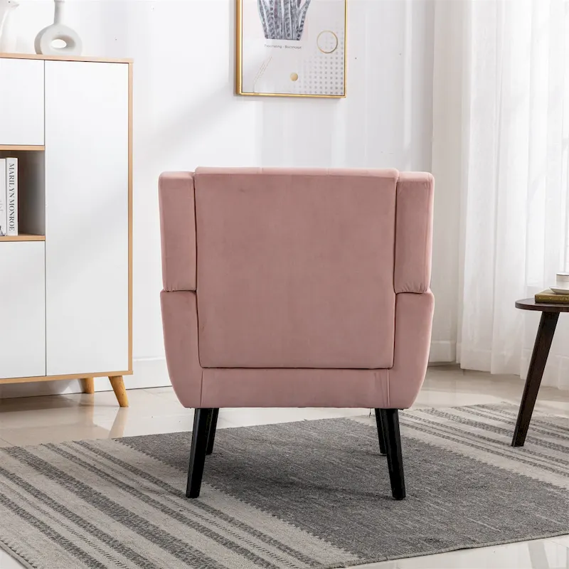 Pink Velvet Modern 29.5 Tufted Accent Chair with Wood Legs