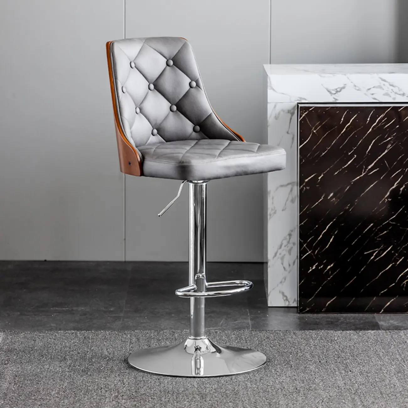 Modern Adjustable Full Back Tufted Leather Bar Stool