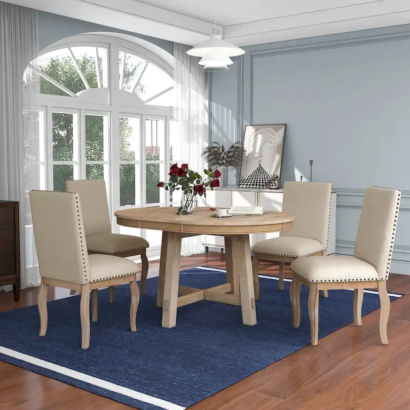 5-Piece Extendable Dining Table Set with Upholstered Chairs