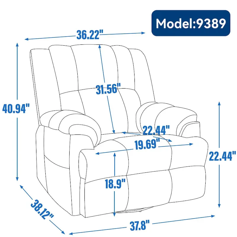 Lazy Boy Swivel Rocker Fabric Recliner Chair, Overstuffed Large Manual Recliner Glider with Pillow Top Arms and Cushion Back