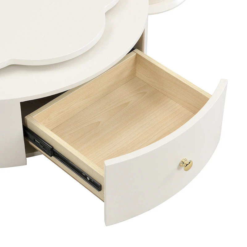 Modern Round Coffee Table Set of 2, 360-Degree Rotatable Flower-shaped Top with 2 Drawers, Top Circle Side Table with Glass