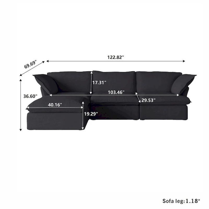 Large 4 - Piece L-shaped Sectional Sofa Modern Linen Upholstered Couches