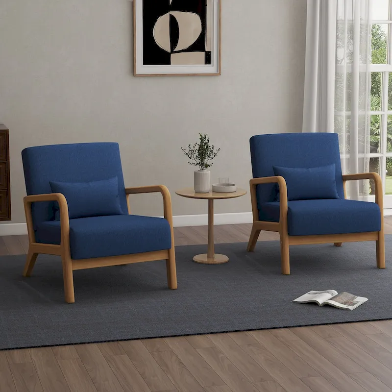 2 Set Upholstered Lounge Arm Chair with Pillow - Set of 2