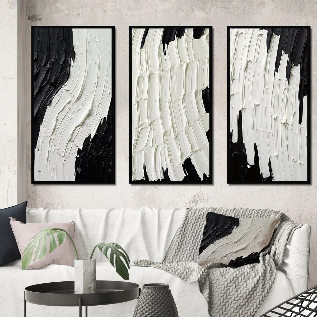 Designart Momentary Spirit Black And White Abstract II Abstract Painting Frame Gallery Wall Set Of 3 For Home Decor