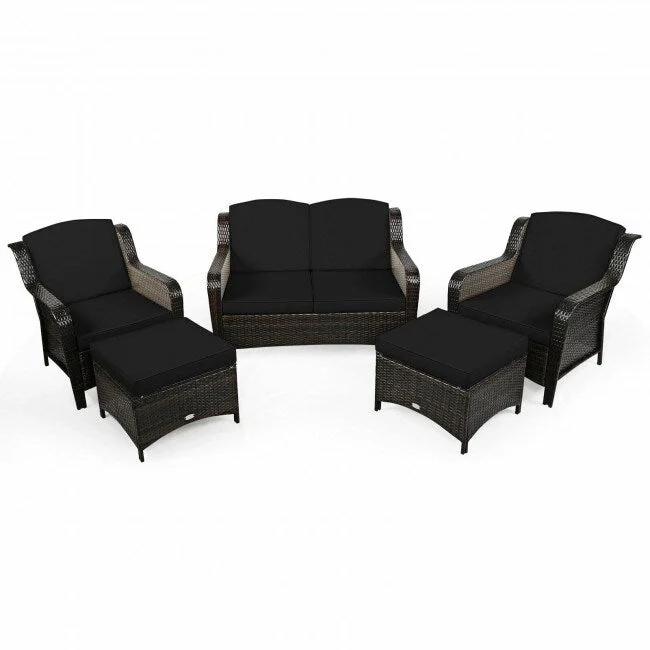 5 Pieces Patio Rattan Sofa Set with Cushion and Ottoman - 51 x 33.5 x 33 (L x W x H)