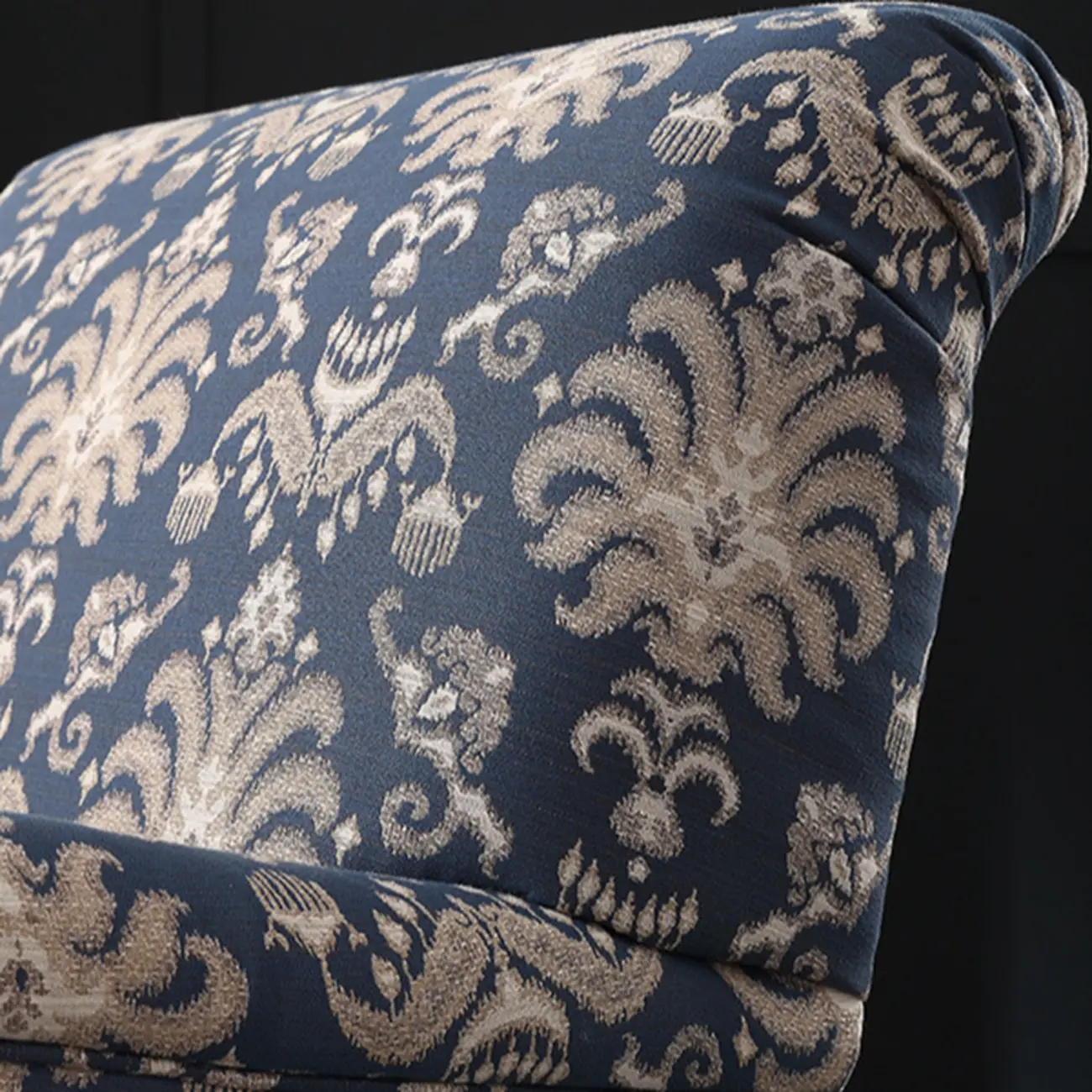 Striped Fabric Barrel Chair in Cerulean with Armrests