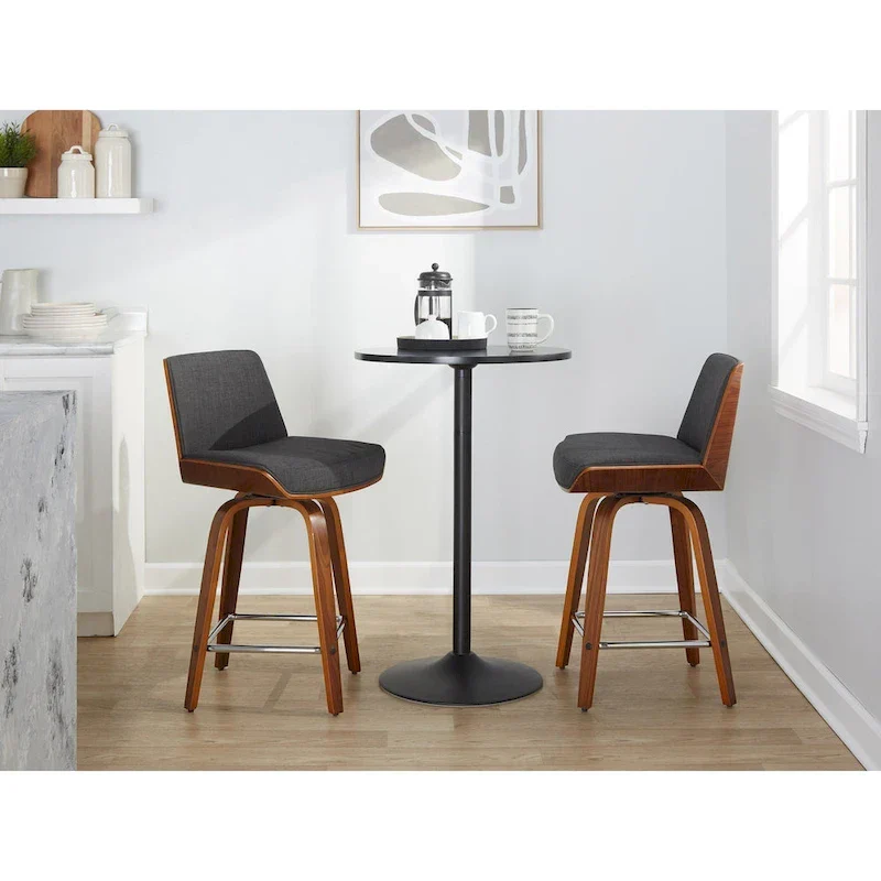 24 Fixed-Height Counter Stool with Bent Wood Legs & Square Footrest (Set of 2)