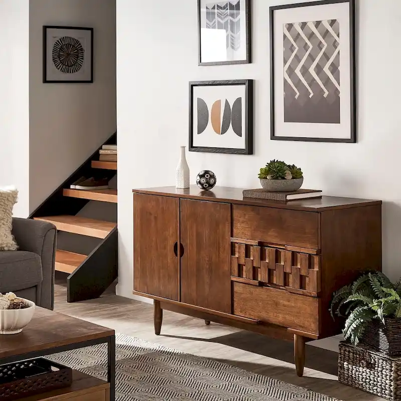 Mid-Century Wood 2-Door and 3-Drawer Server