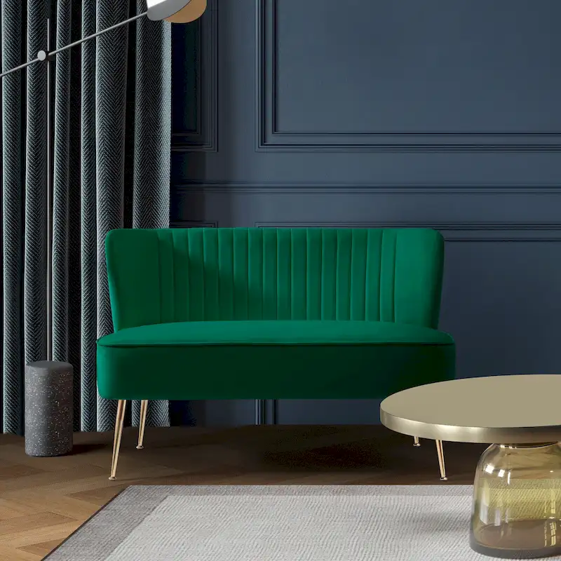 Upholstered Velvet Polyester 46 Wide Loveseat - Armless/ Scalloped Back