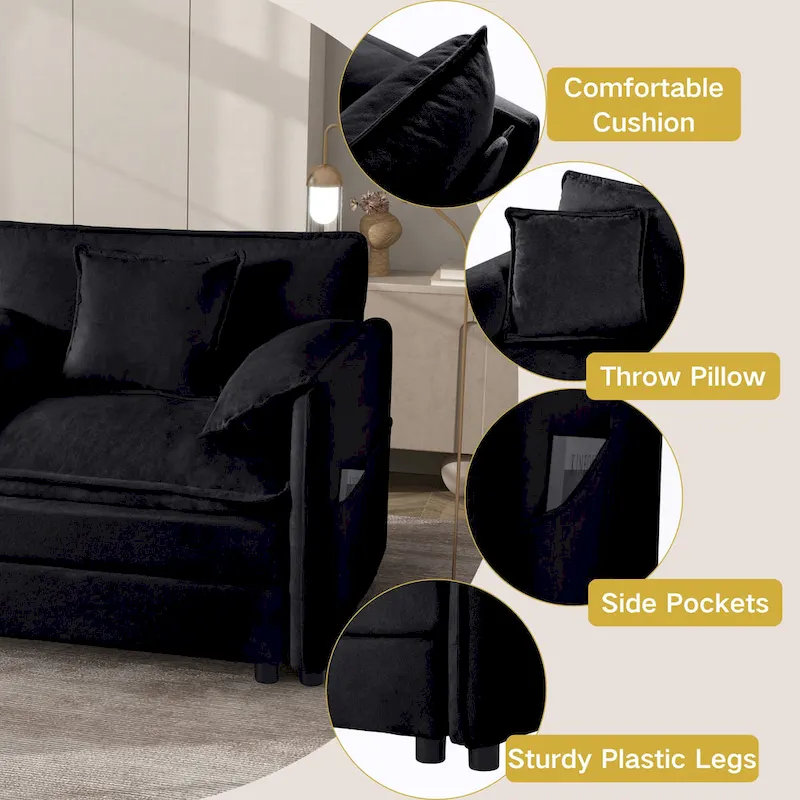 75.59 Chenille Cloud Loveseat Sofa with Deep Seat and 4 Pillows