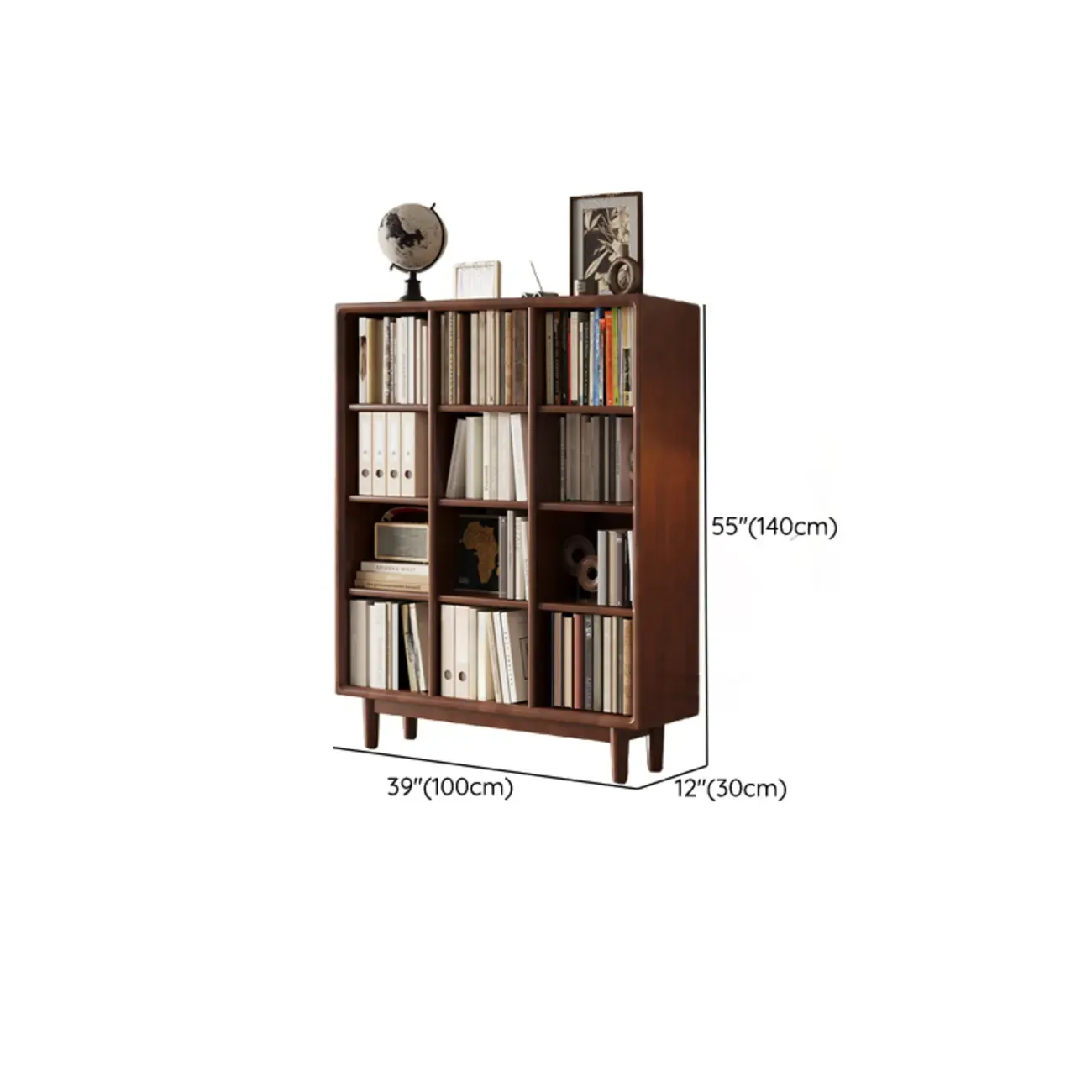 Mid Century Modern Oak Wood Closed Back Standing Bookcase