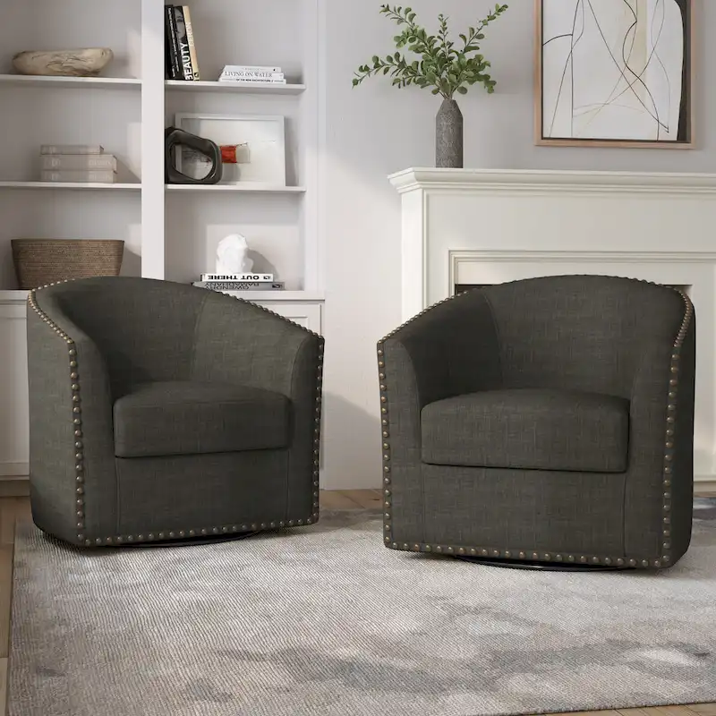 Nailhead Trim Upholstered Swivel Accent Chairs Set of 2
