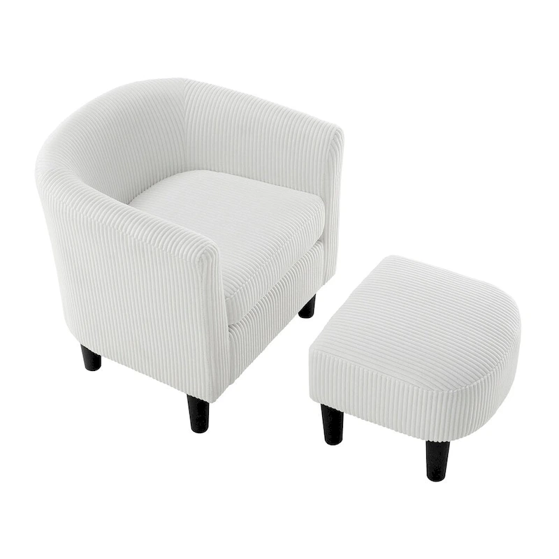 Modern Fabric Upholstered Accent Chair with Ottoman Foot Rest