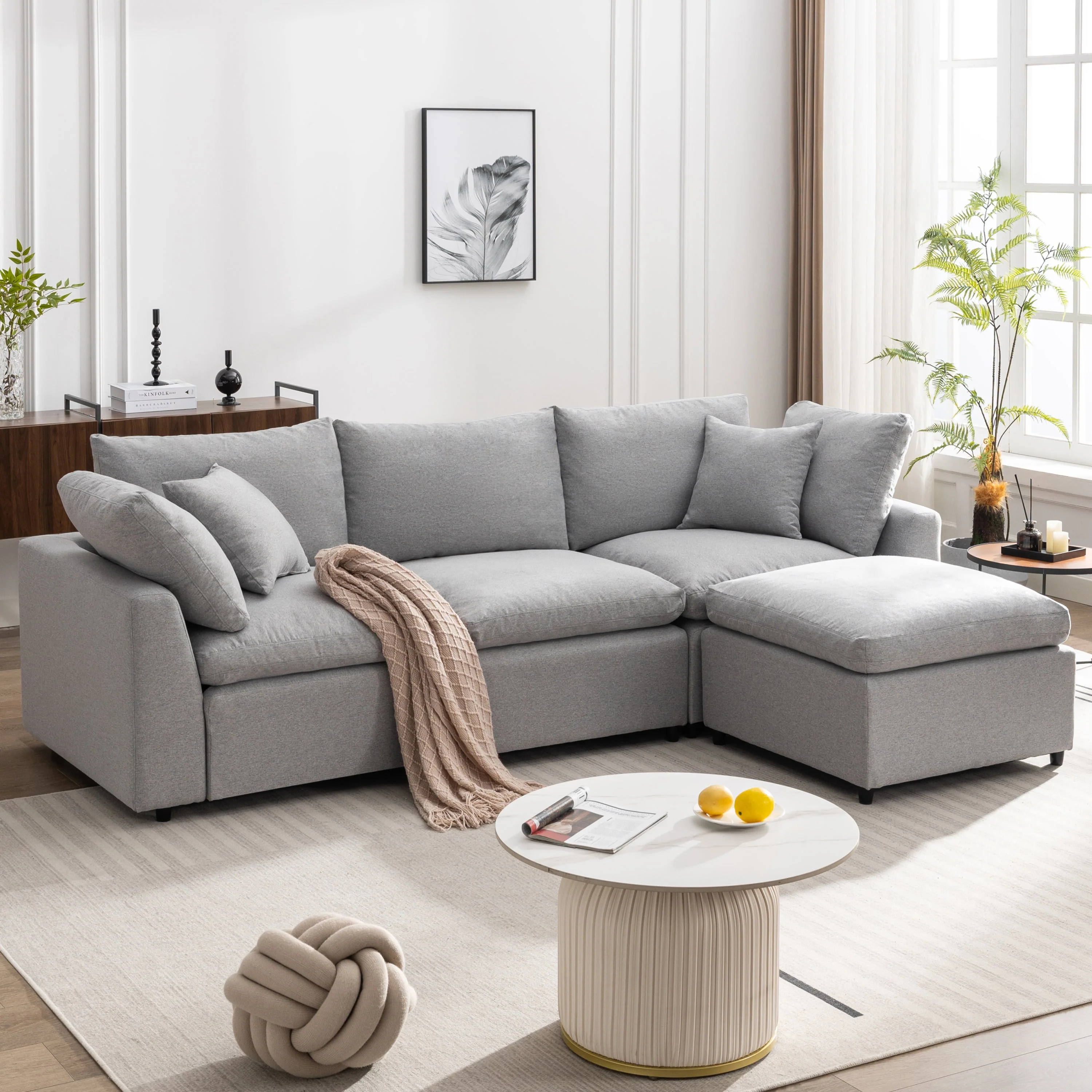 Walker Edison | Down Filled Convertible Sectional Sofa with Reversible Chaise