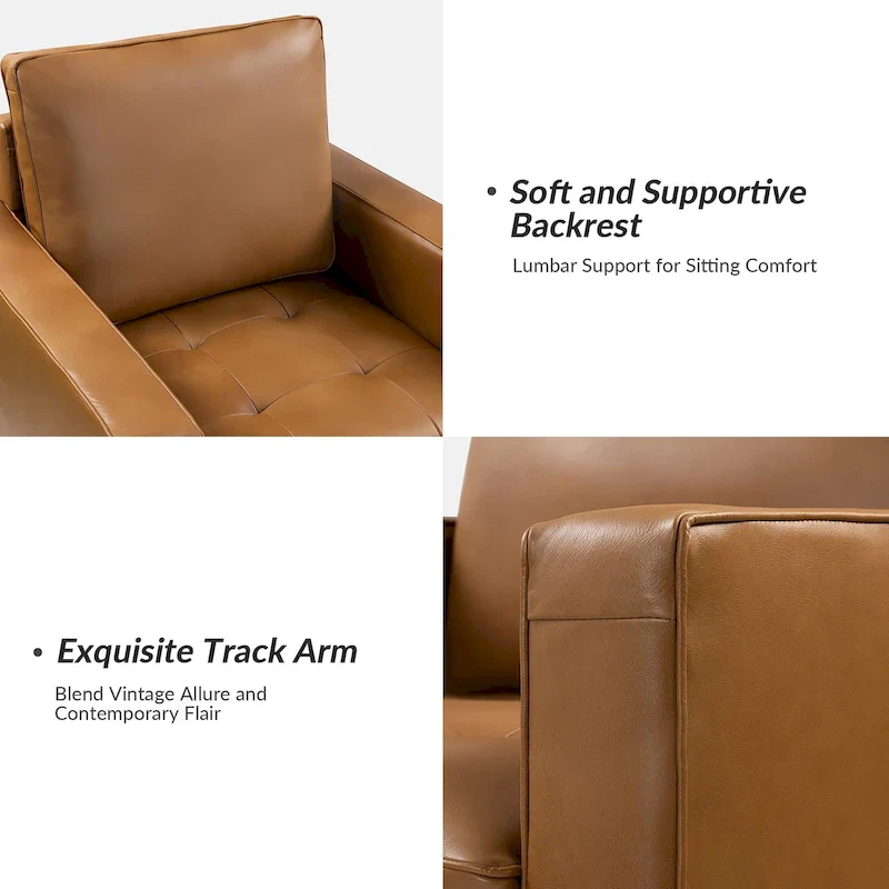 Mid-century Genuine Leather Arm Chair