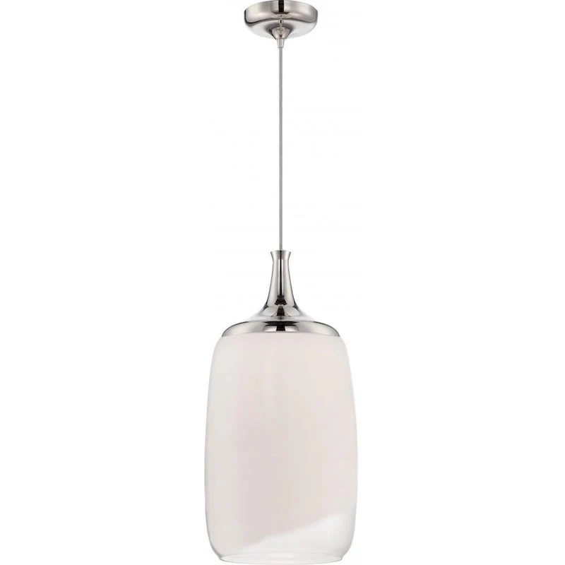 Nuvo Lighting Horizon Nickel Finish Stainless Steel and Off-white Glass Pendant - Pewter - Diameter 12.50 , Height 25.63