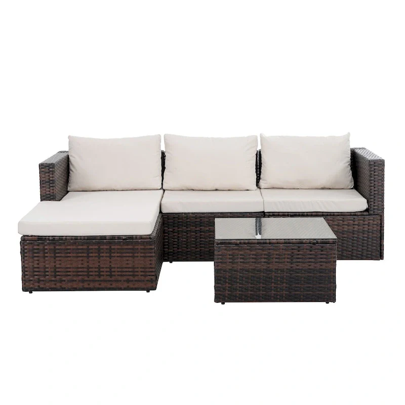 5 Set Wicker Furniture With Tempered Glass Coffee Table