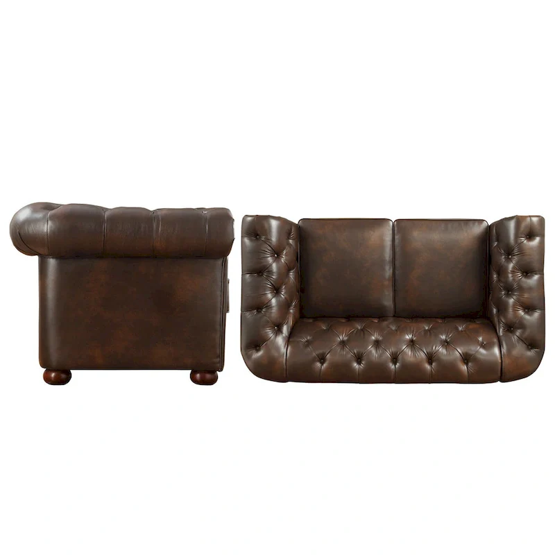 Tufted Loveseat with Rolled Arms and Bun Feet