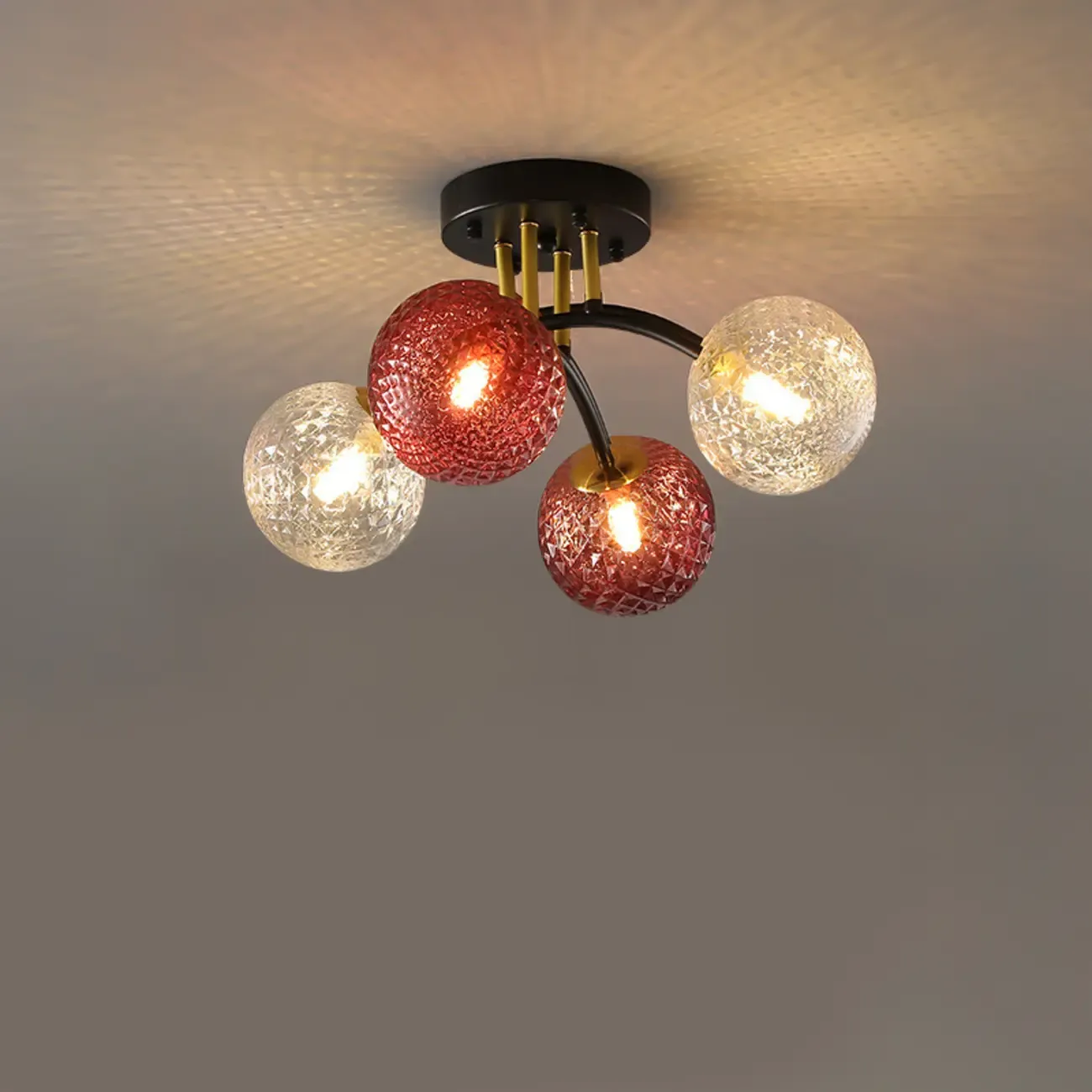 Modern Smoke Grey Glass Sphere Semi Flush Ceiling Light