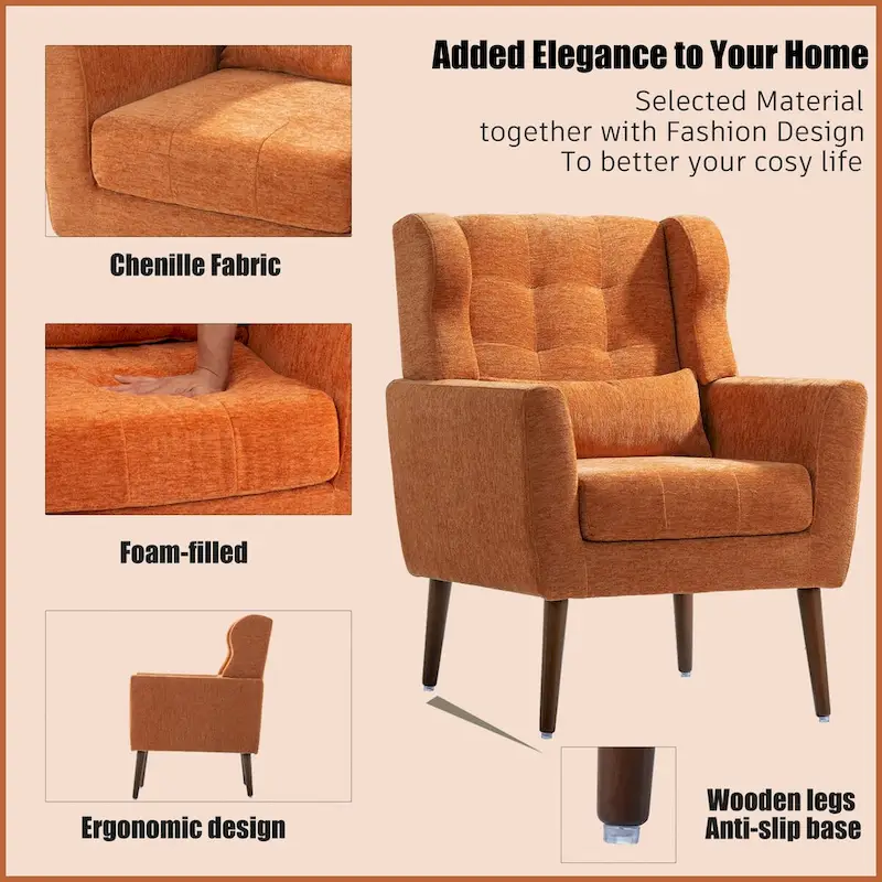 Modern Accent Chair Upholstered Foam Filled Living Room Chairs Comfy Reading Chair