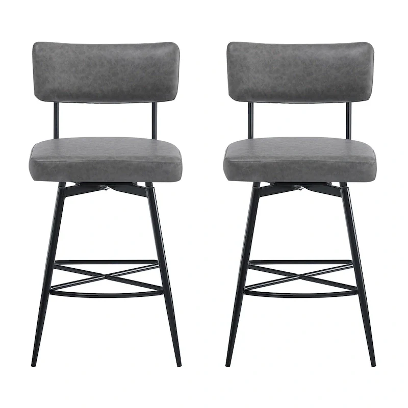 26 Retro Swivel Counter Stools, Set of 2 PU Leather Bar Chairs with Cushioned Seat and Iron Frame