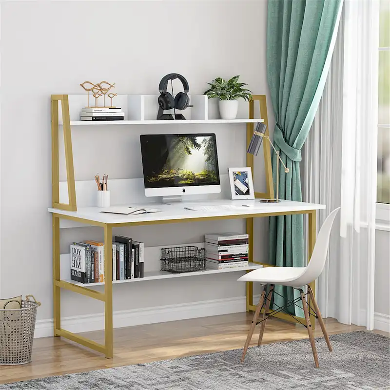 47 Inches Computer Desk with Hutch and Bookshelf