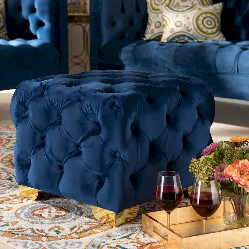 Glam Velvet Ottoman with Gold Legs