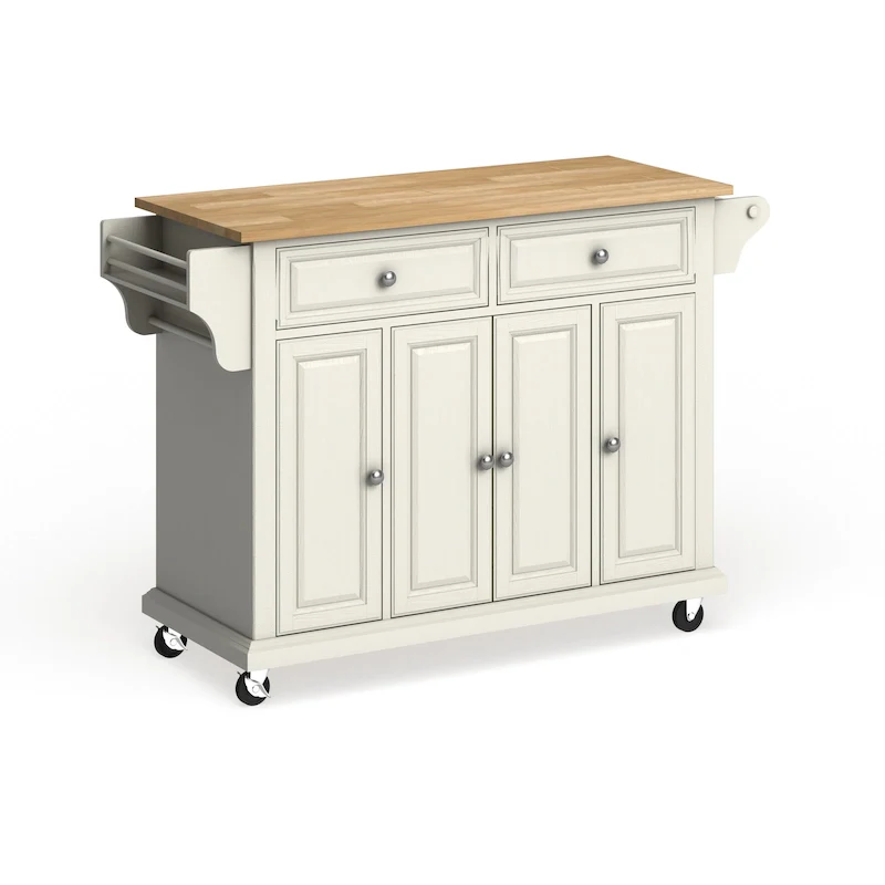 Crosley Full Size White Natural Wood Top Kitchen Cart Island - 18d x 51.5w x 36h