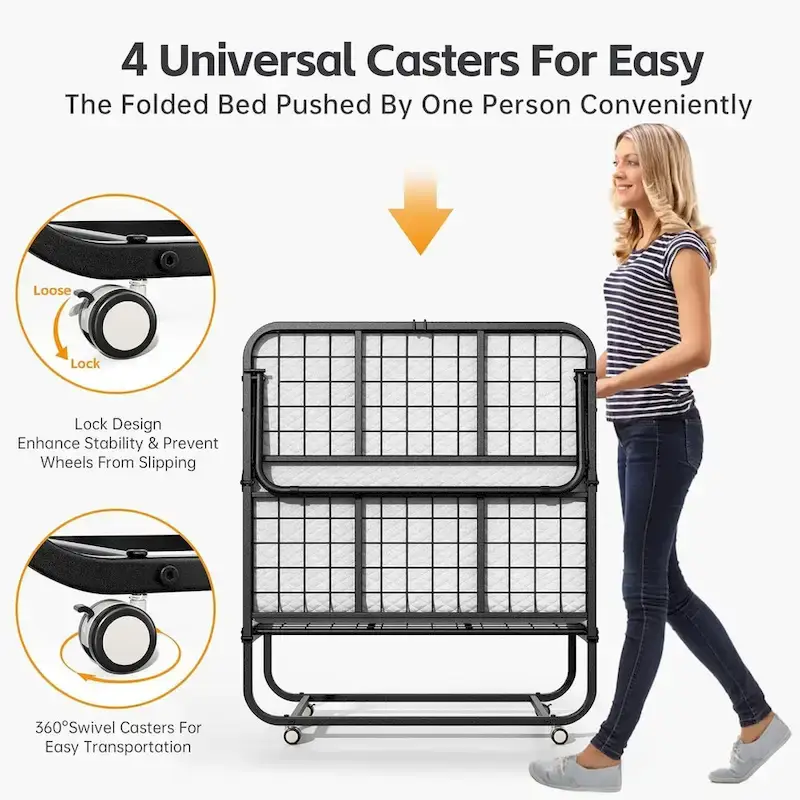 Roll away Space-Saving Sturdy Metal Frame Folding Guest Bed with 5  Thick Mattress