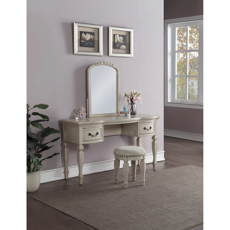 Rubber Wood Vanity Set with Stool