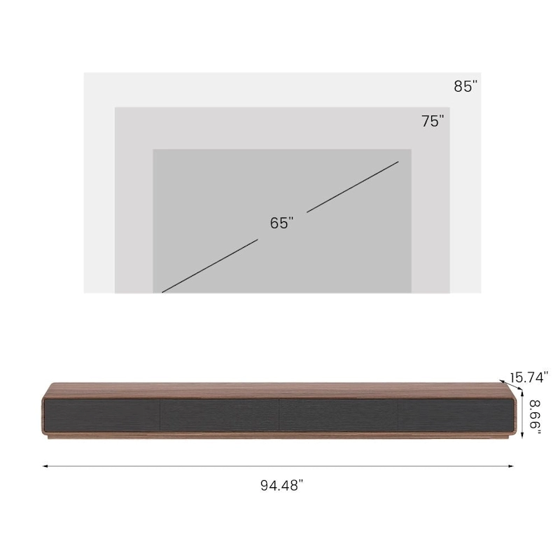 Modern Rectangular TV Stand with 4 Drawers, Wood Veneer Media Console, Walnut White, Soild Wooden, Fully-Assembled