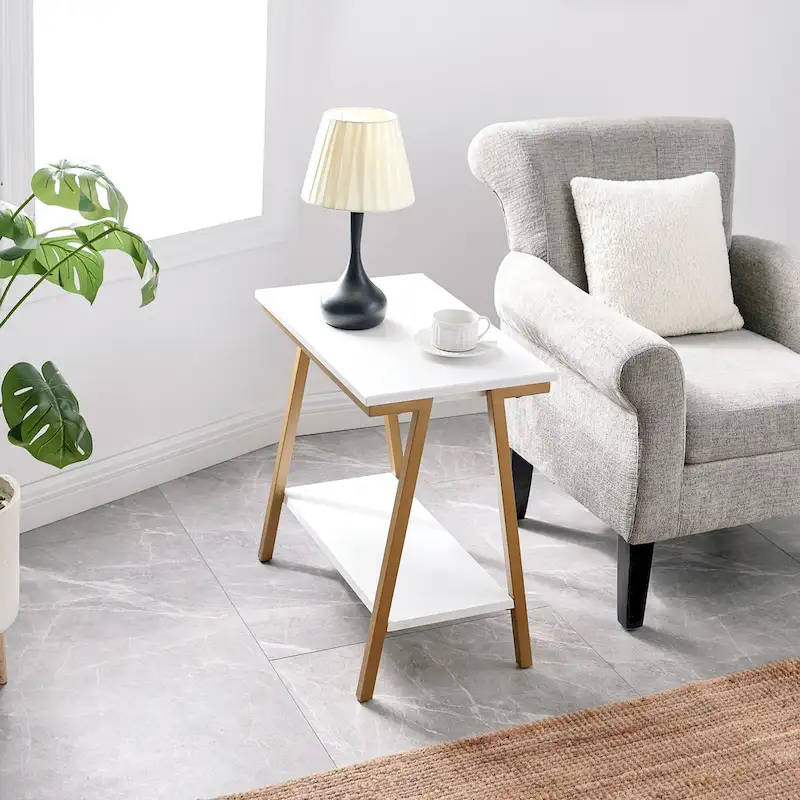 Leick Home Empiria Narrow Side Table with Shelf and Metal Frame