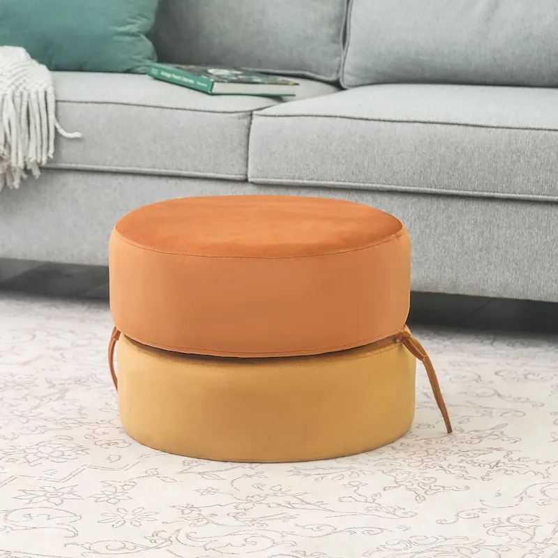 Adeco Round Pouf Upholstered Footrest Ottoman