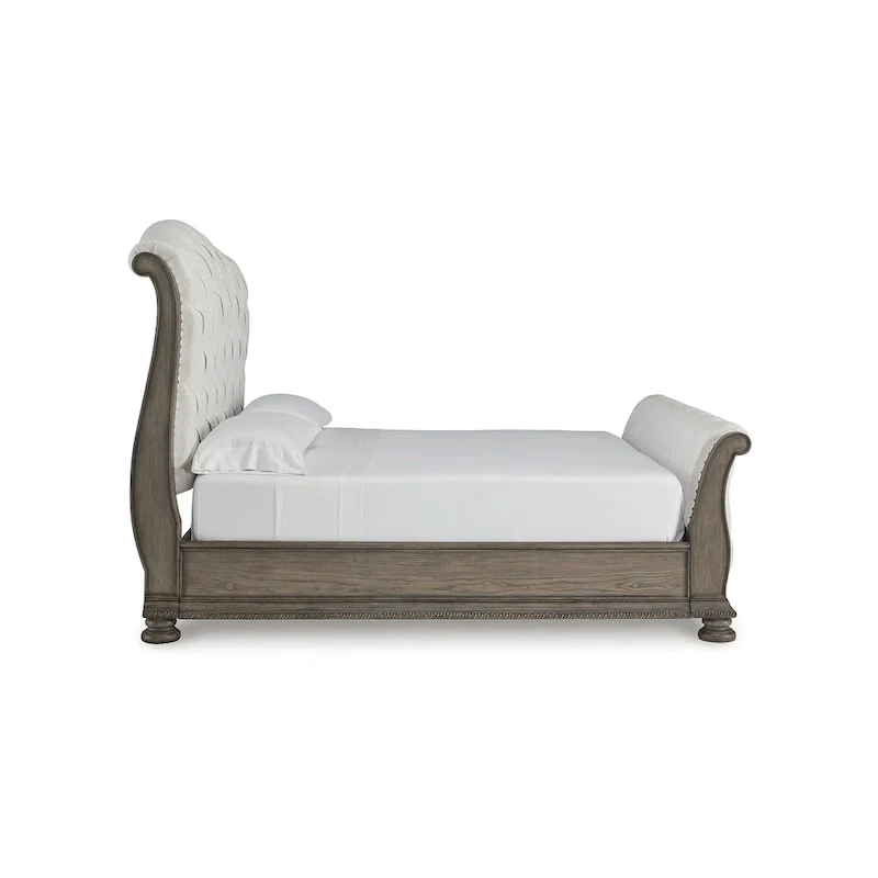 Signature Design by Ashley Ardenfield Light Brown/Beige Upholstered Sleigh Bed