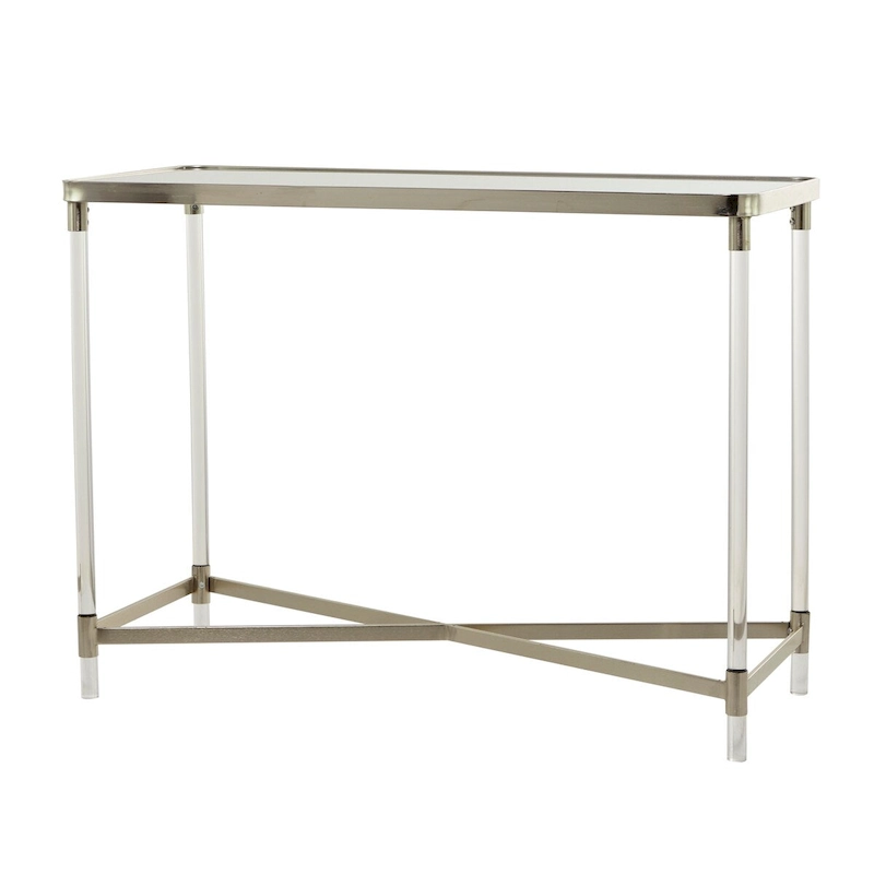 Metal Console Table with Mirrored Top and Acrylic Legs - Gold or Silver - Roche River Decor