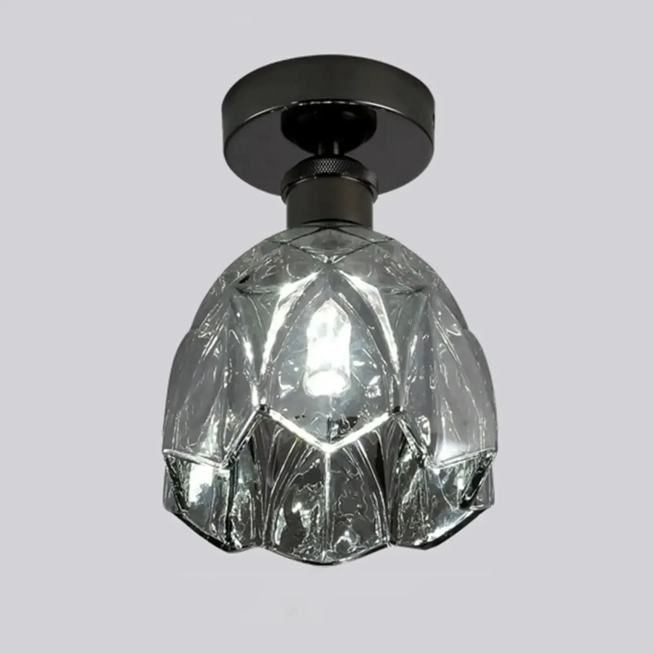 Black Conical Clear Glass Modern Semi Flush Ceiling Light
