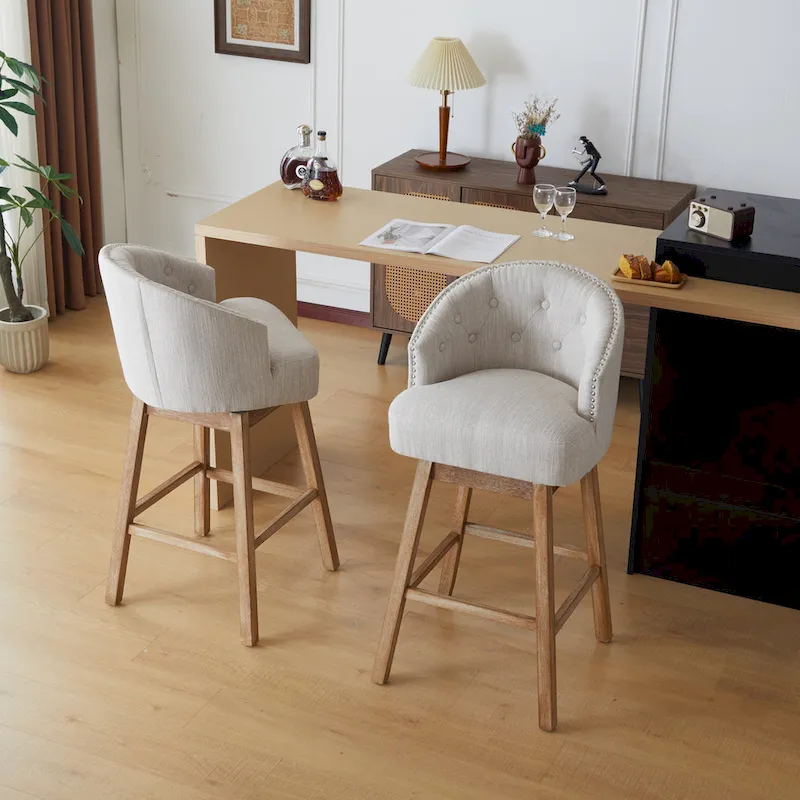 Roomfitters 33.25 Swivel Upholstered Counter Stools, Set of 2 Armless Bar Chairs with Rubberwood Frame and Footrest