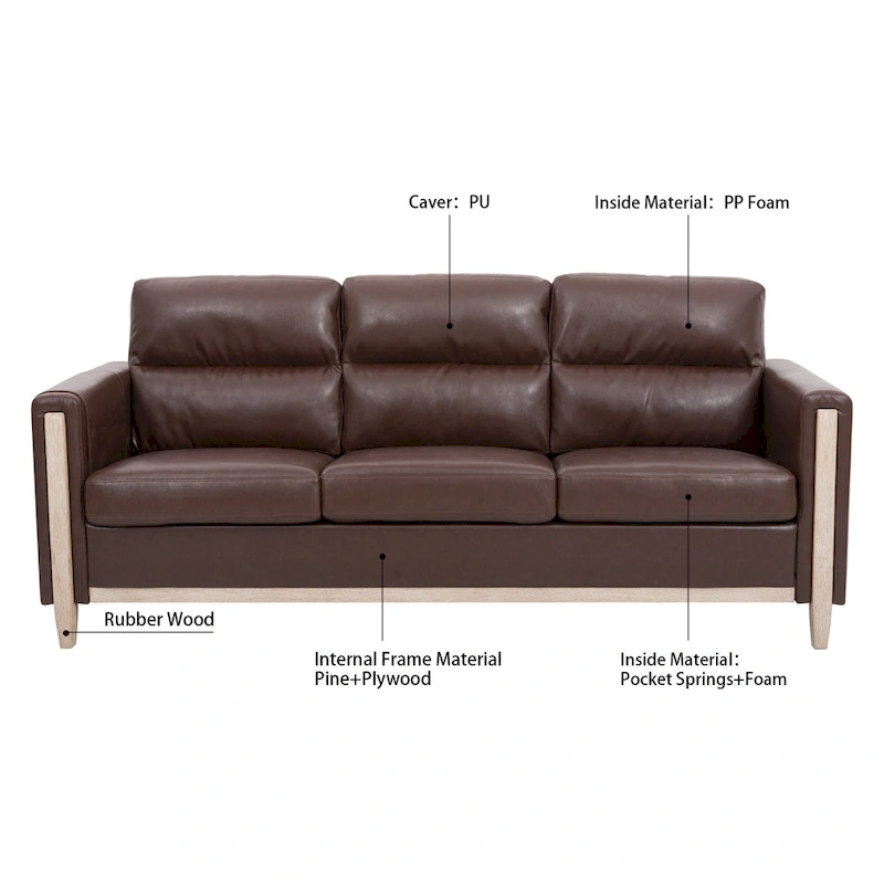 Larb Modern Solid Wood Three-Seater Sofa Couch by Christopher Knight Home
