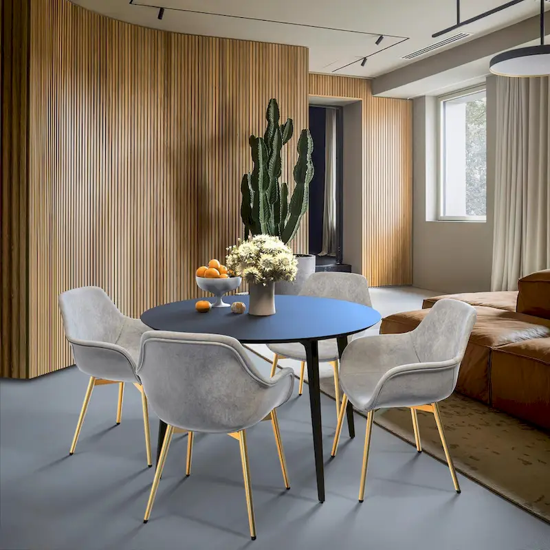 LeisureMod Dining Arm Chair w/ Gold Metal Legs Set of 2 - Light Brown - 24.5Dx25.2Wx33H