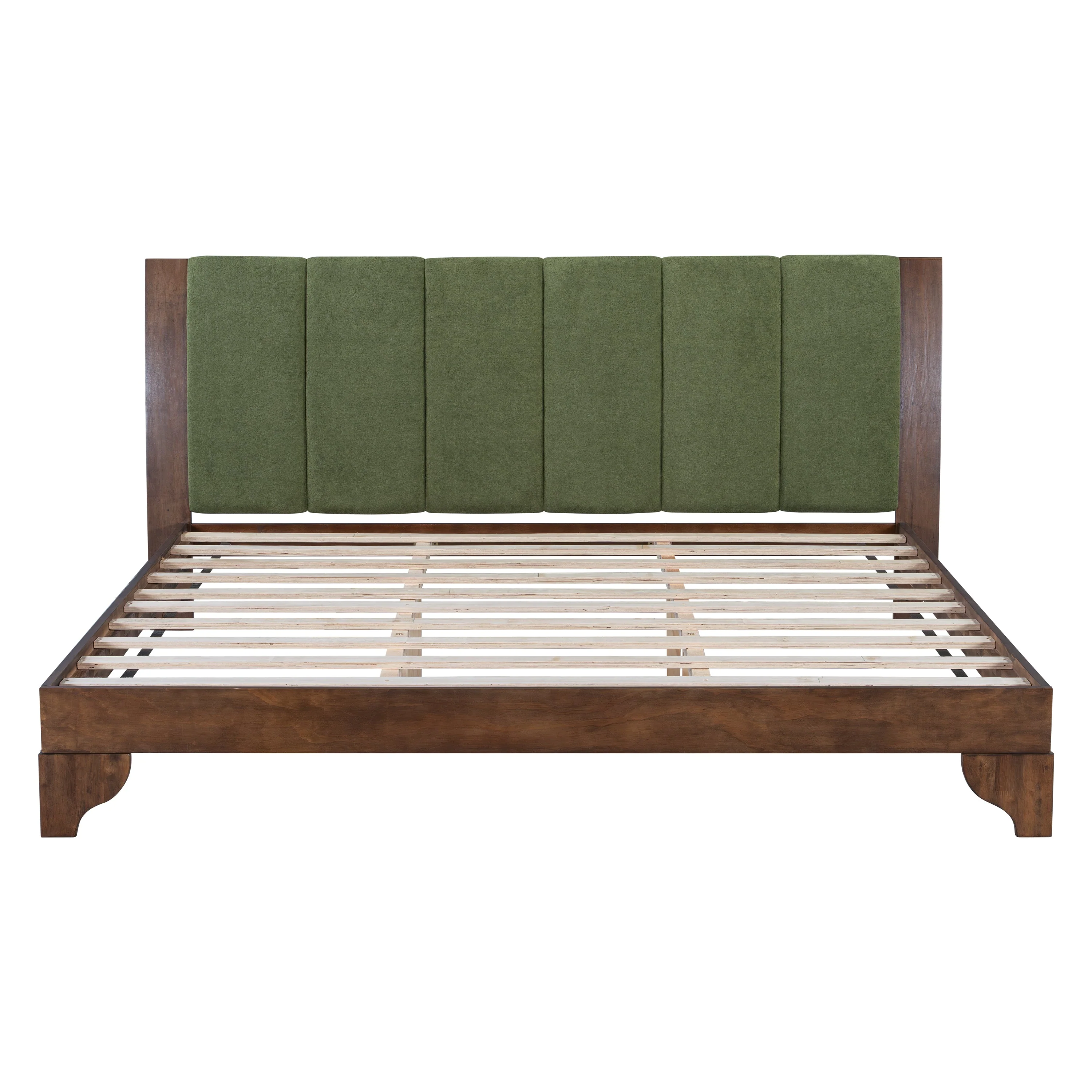 Mid Century Modern Wood and Upholstered Bedframe